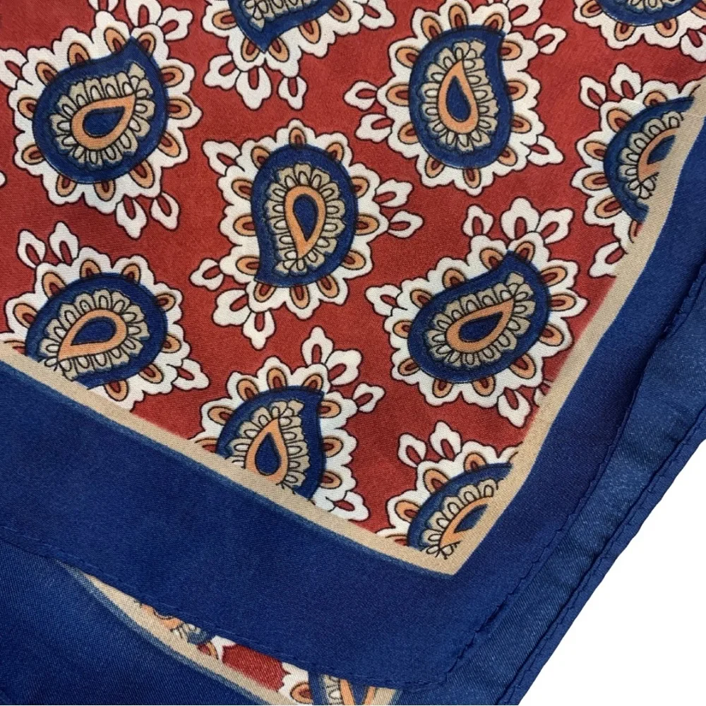 2/$30 Paisley Print Square Scarf Silky Finish Blue Maroon Retro